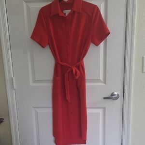 Rachel Parcell Red Buttoned Tie Front Midi Dress